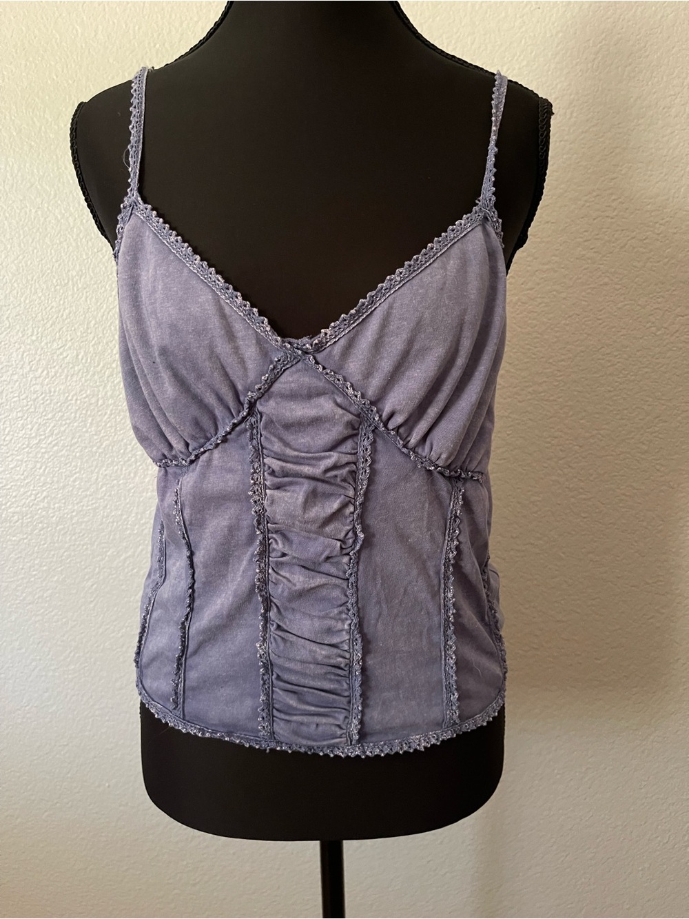 Full Tilt Lavender Ruched Lace-Trim Camisole